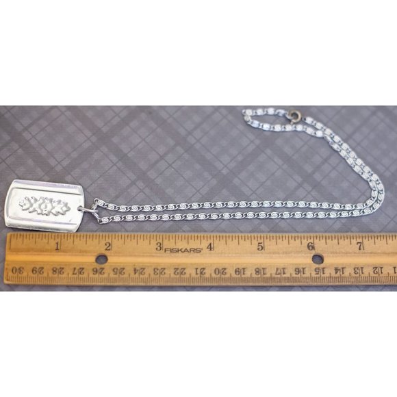 19 inch, Vintage Floral Abstract Square Aluminum Silver Tone Necklace, G48 - Picture 3 of 3